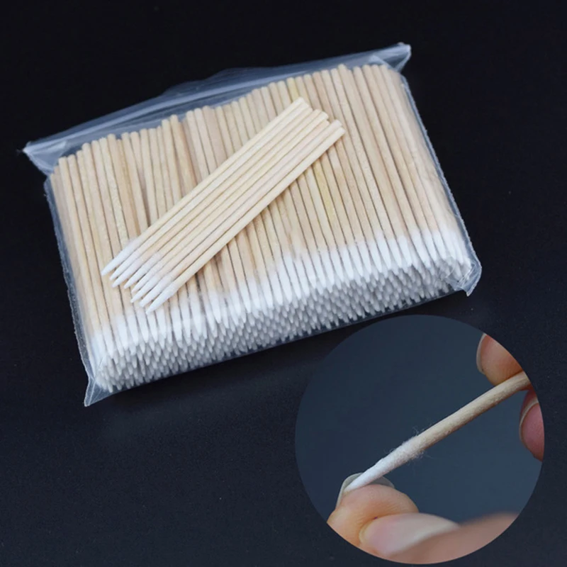 300 PCS/Ear Care Cleaning Wood Handle Pointed Tip Head Cotton Semi Permanent Eyebrow Eyelash Tattoo Thread Beauty Makeup Color | Красота и