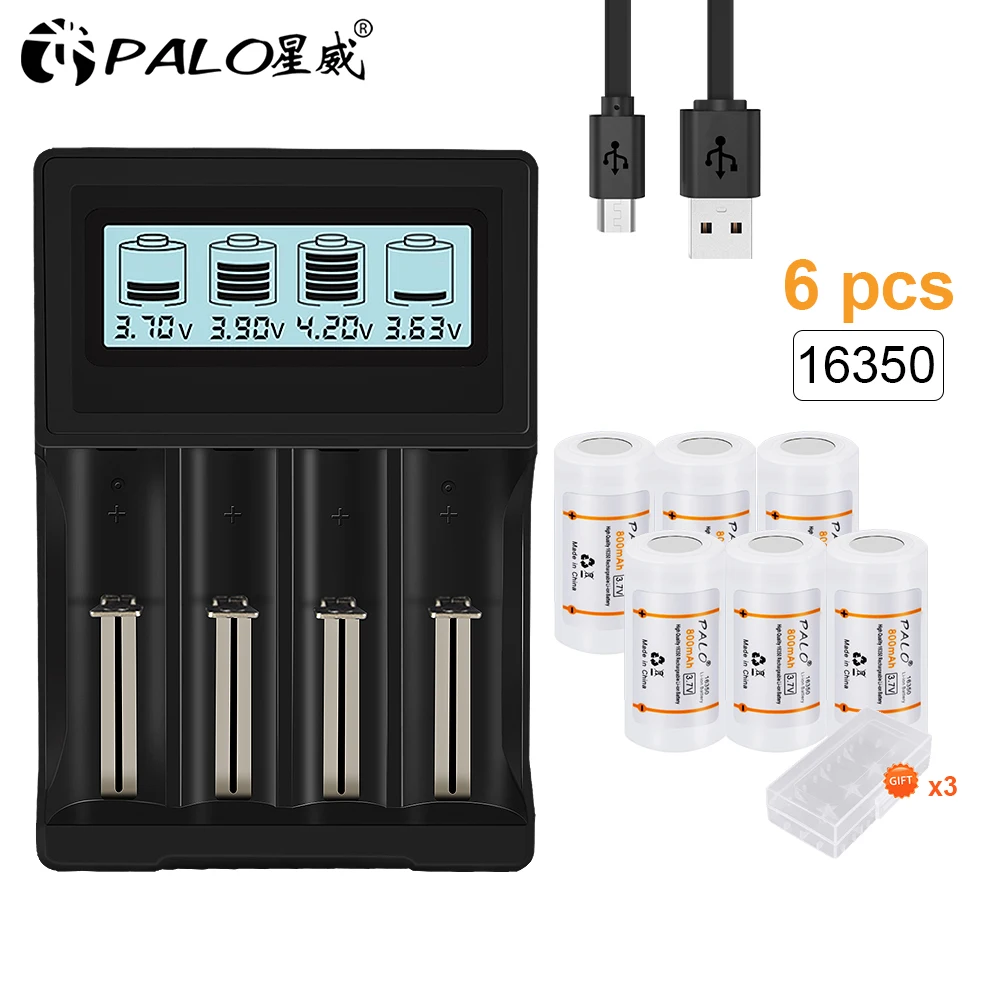 3.7v 800mAh 16340 16350 Li-ion Rechargeable Battery CR123A  RCR123  +LCD Display Smart 18650 16340 21700 14500 Battery Charger