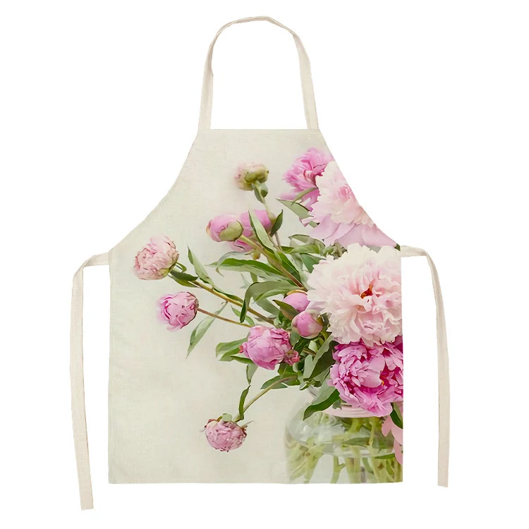 

Nordic Flower Pattern Kitchen Sleeveless Aprons Cotton Linen Bibs 53*65cm Household Women Cleaning Pinafore Home Cooking 46424