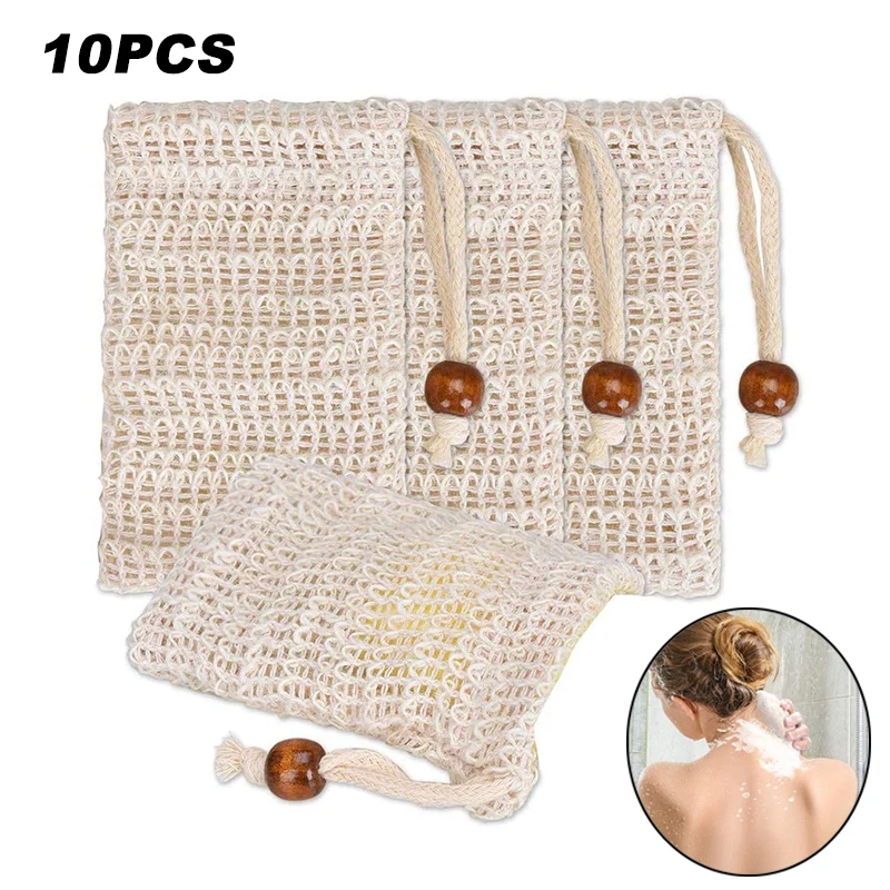 

10Pcs Hemp Soap Bag Exfoliating Soap Bag Natural Soap Saver Foaming Easy Bubble Pouch Holder