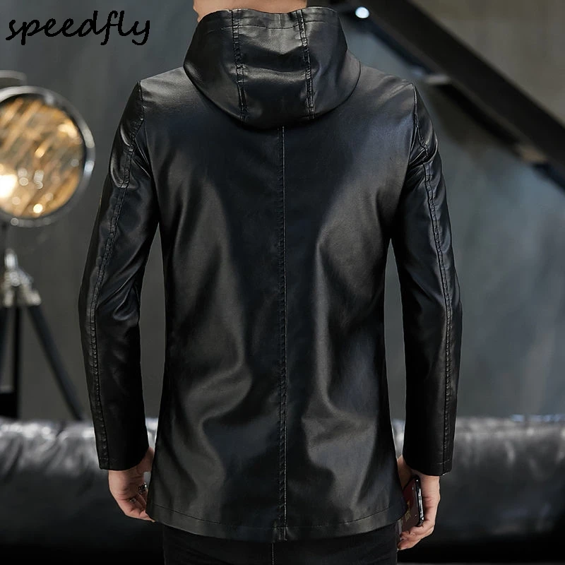 Мужская кожаная куртка с капюшоном черный жакет из 2021 натуральной овечьей кожи