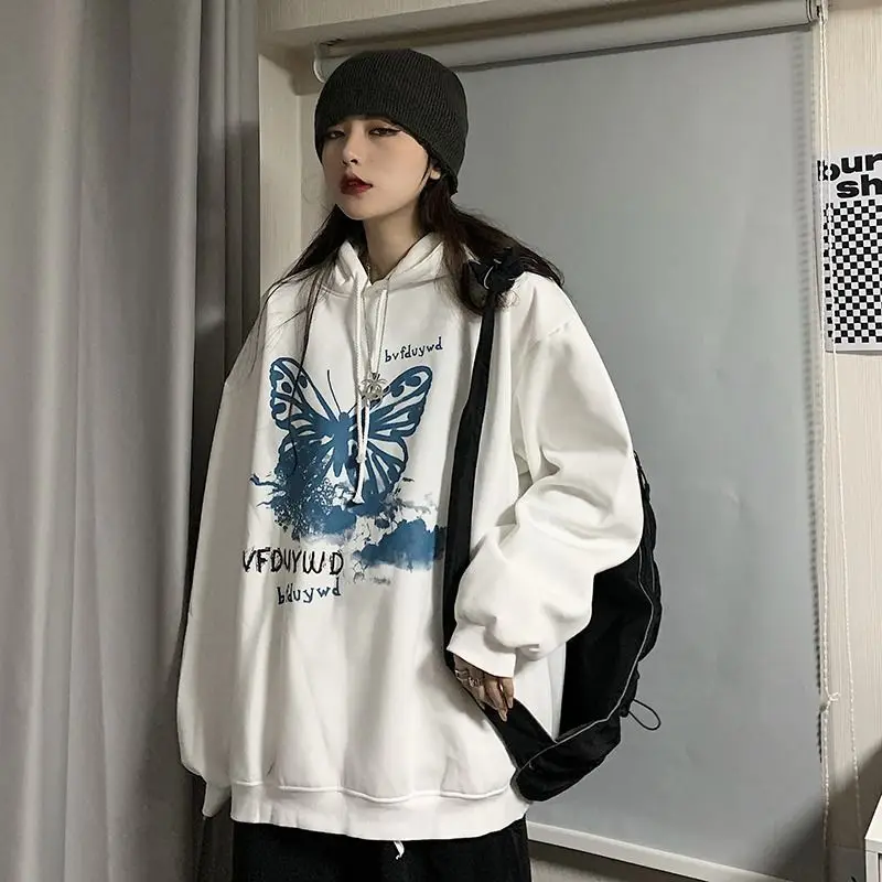 

Autumn 2021 New Female Autumn Harajuku Ins Dark Letters Loose Black Long-sleeved Hooded Sweater Tide Fashion Tops Sweatshirts