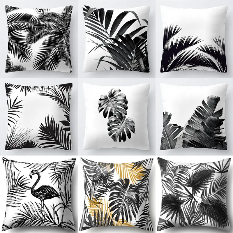 Скандинавское украшение для дома Тропическое подушка черно белые растительные