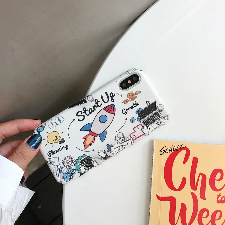 Funny Graffiti Rocket Pattern Phone Case For iPhone 11 Pro Max X Xs XR 6S 7 8 Puls Cases White Hard Plastic Matte Back Cover |