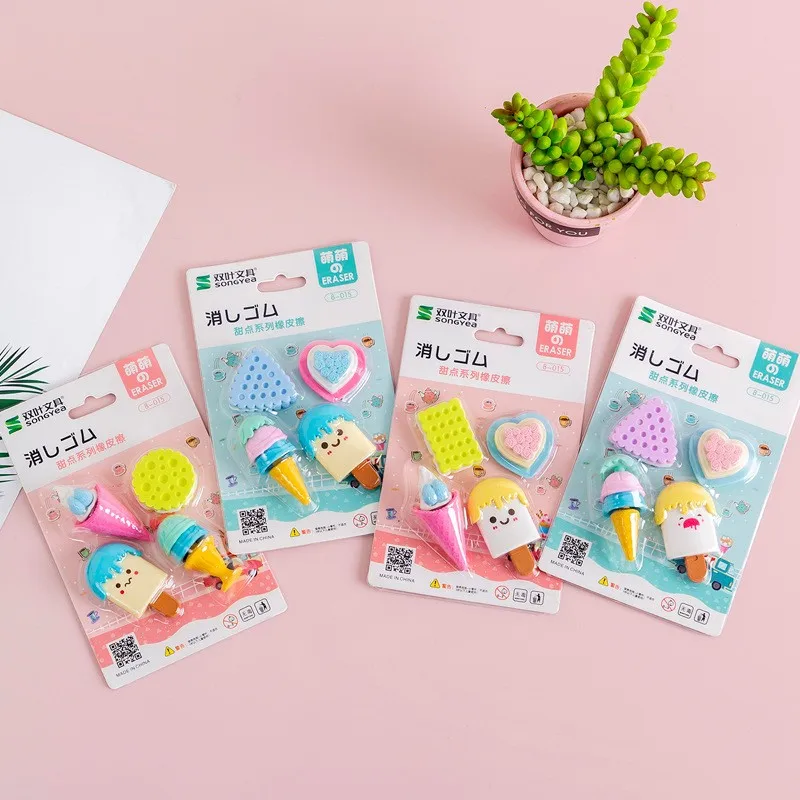 

12box Kawaii Eraser Student Learning Office Ice Cream Pops Ice Biscuit Supplies Party Supplies Reward Dessert Wholesale