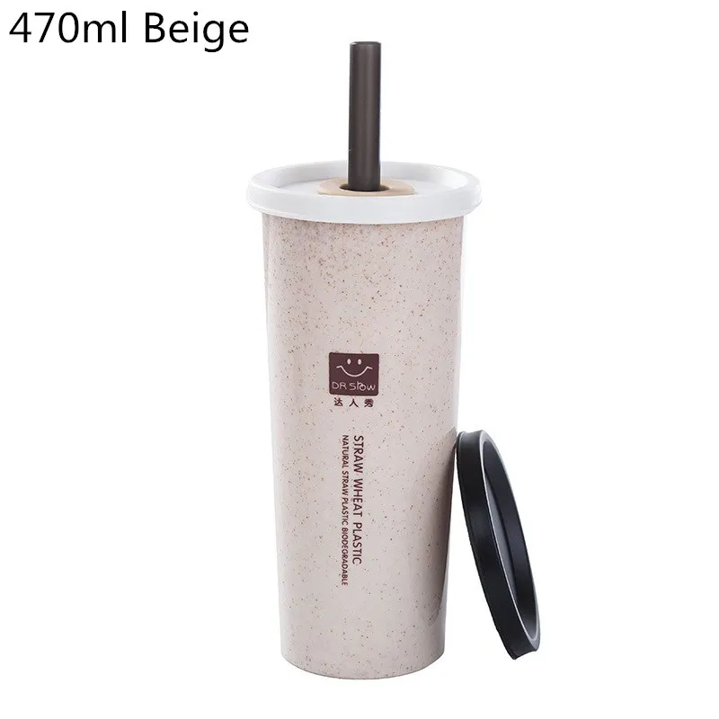 470ml beige IVYSHION 470 мл бутылка для воды с соломинкой портативная бутылка для воды для школы, Экологичная бутылка для питья, кухонные гаджеты - Цвет: 470ml beige
