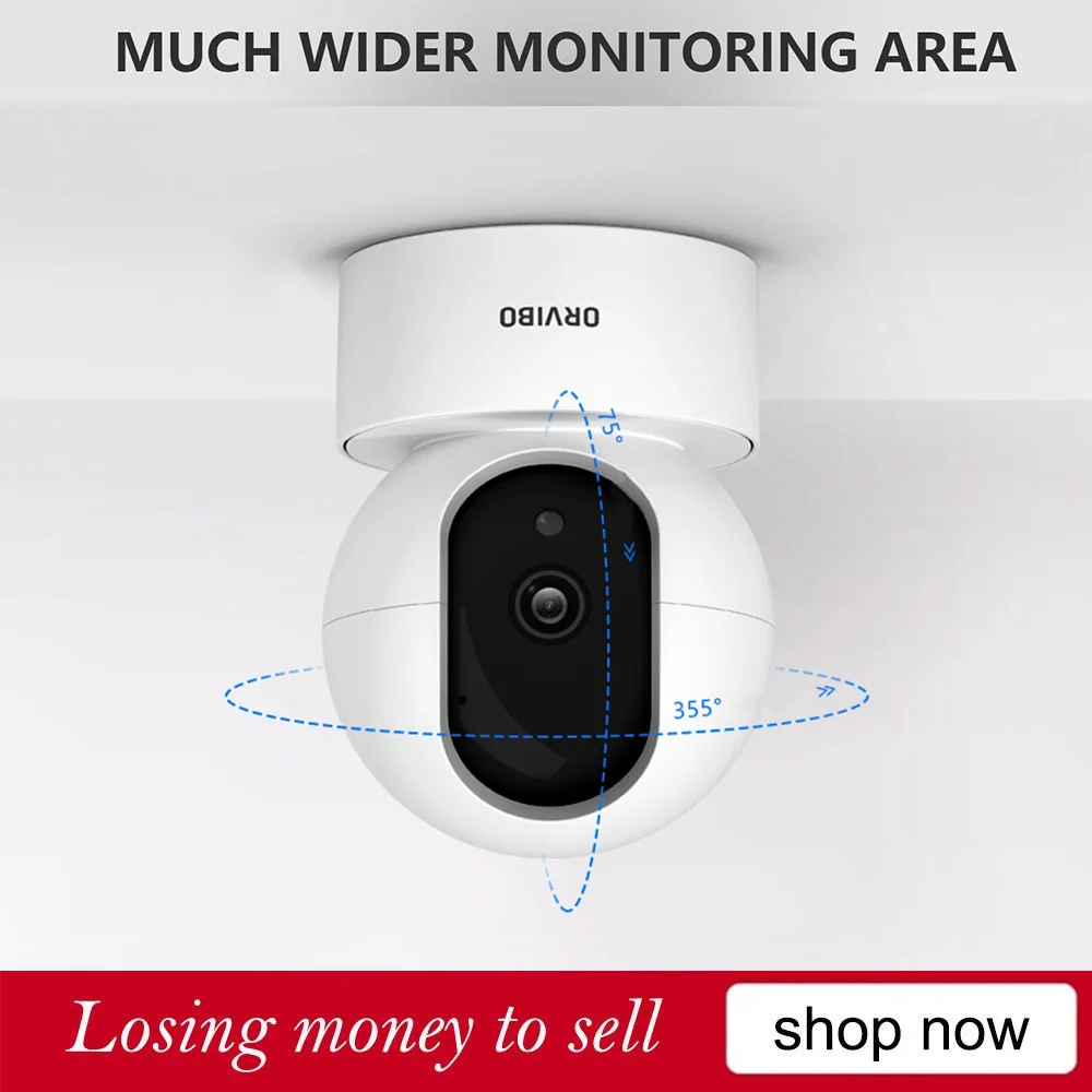

Смарт-Камера ORVIBO с дистанционным управлением, 1080P, инфракрасное ночное видение, угол обзора 360 градусов, беспроводная веб-камера с Wi-Fi, видеок...