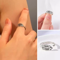 vintage five finger opening finger rings for women mens personality adjustable metal alloy silver color couple ring jewelry