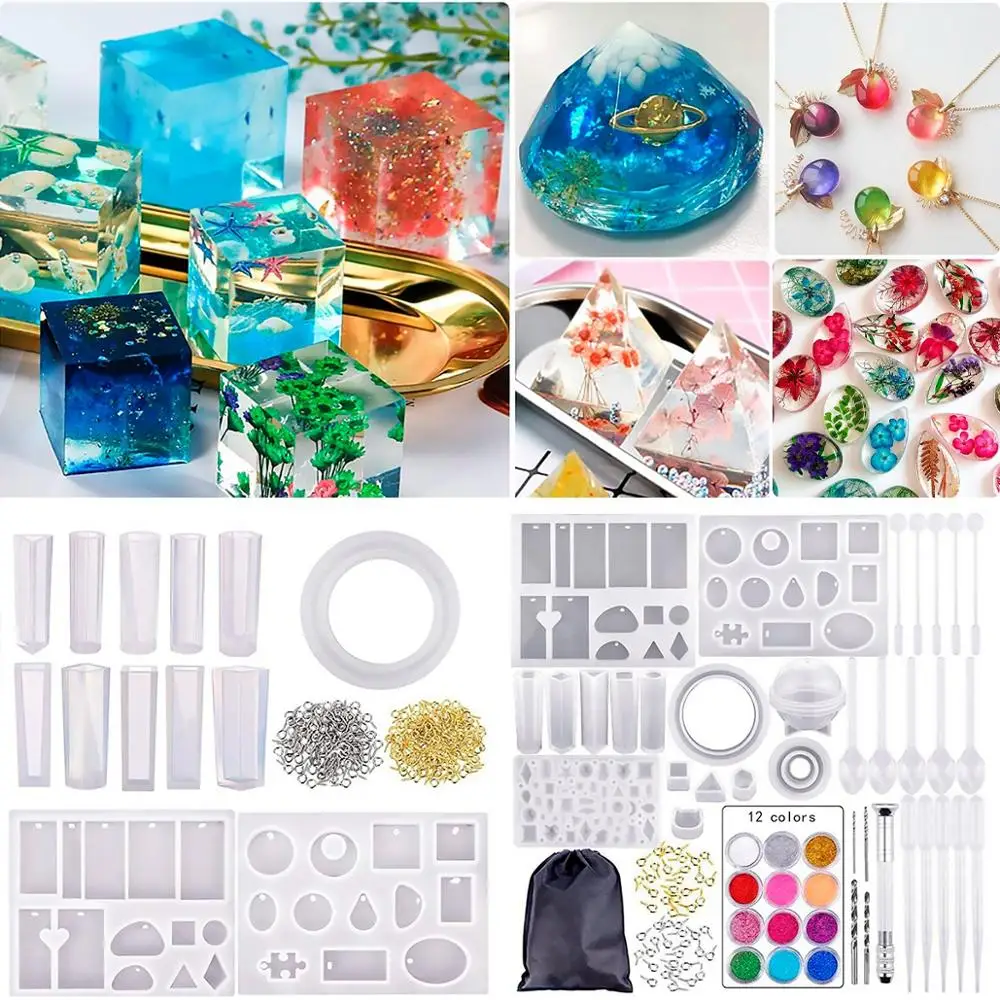

DIY Crystal Epoxy Tools Pendant Silicone Casting Molds And Tools Clay Mold Pottery Mould With Storage Bag Jewelry Craft Make