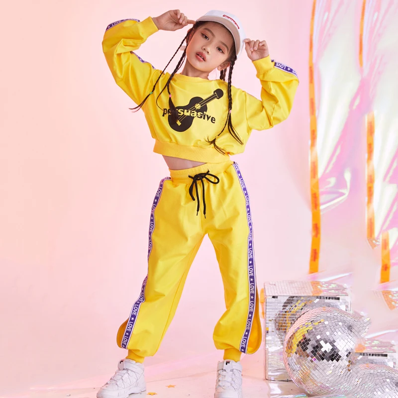 

Children'S Jazz Dance Costume Girls Long Sleeve Tops Pants Hip Hop Clothes Street Dancing Practice Performance Wear 120-170cm