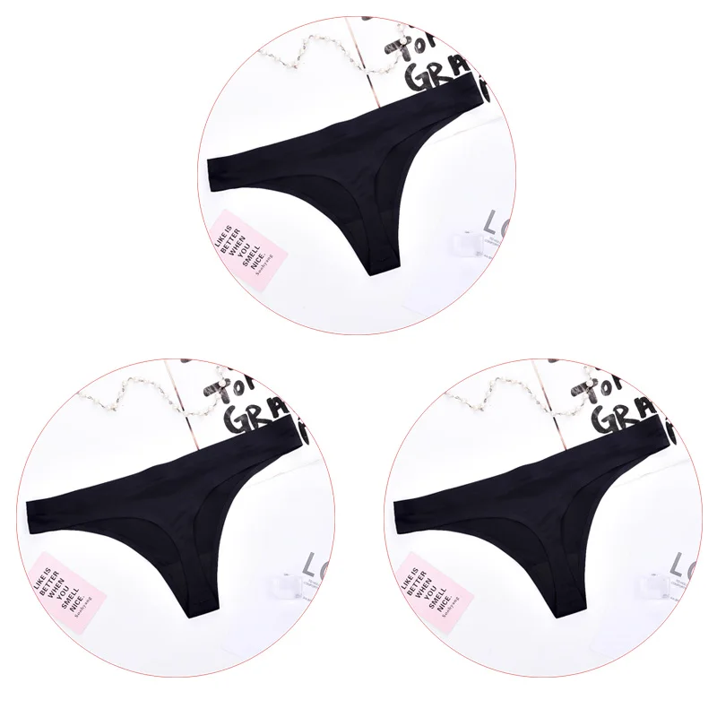 3Pcs-Black 3 шт./компл. Бесшовные женские стринги Ice Silk большой Размеры Для женщин Трусы-стринги женские сексуальные трусики, шортики, Для женщин сексуальное нижнее белье - Цвет: 3Pcs-Black