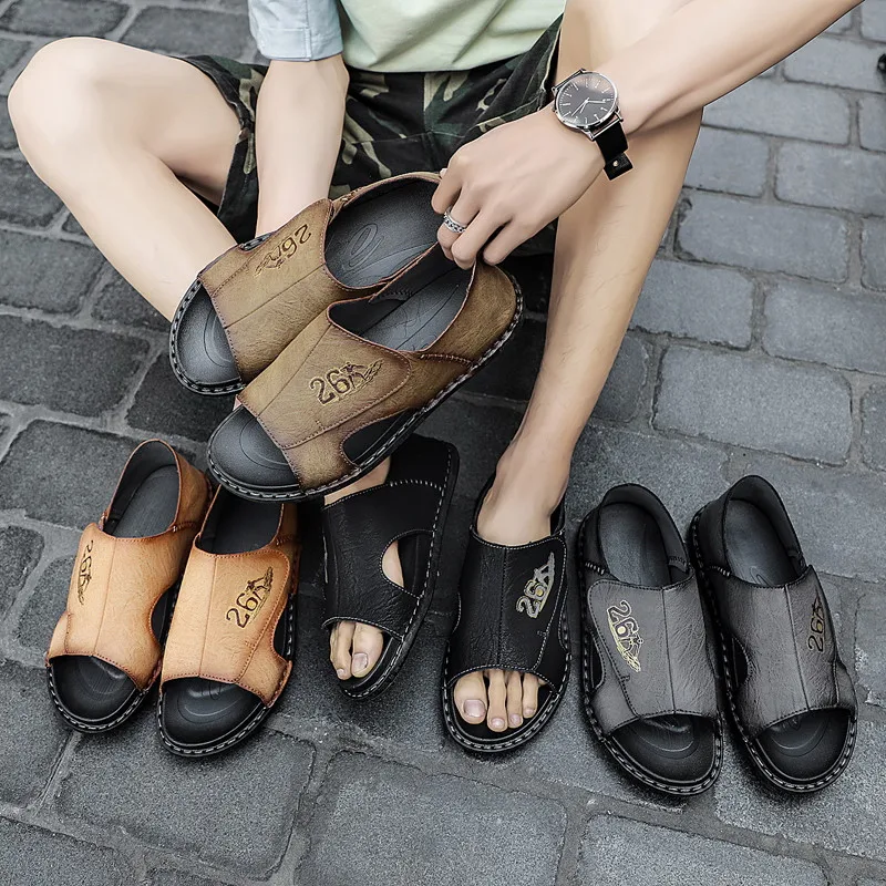 

Sandy Beach Indoor Slippers Breathable Shoes Men Men's Hollow Out Fashion Non-slip Handmade Designer Sandals Trend High Quality