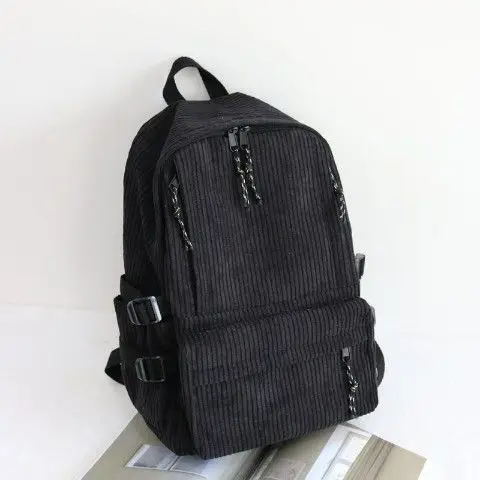 

Female Backpack College Style Retro Solid Color Corduroy Simple and Versatile Zipper Student School Bag