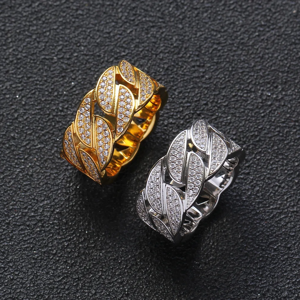 Роскошные мужские и женские кольца золотые блестящие с цирконом в стиле хип хоп