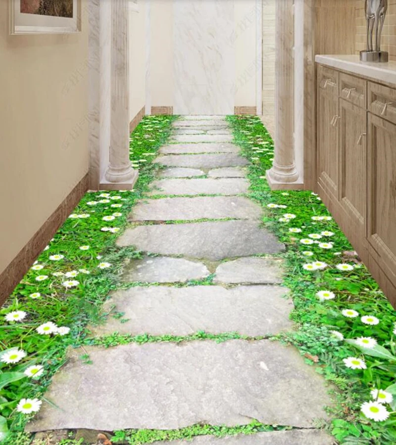 

ПВХ поляна дикий цветок камень природный пейзаж Нескользящие водонепроницаемые Самоклеящиеся 3D наклейки для пола плитка для ванной 3D обои