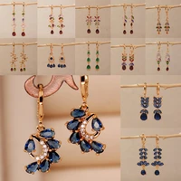 cute trendy drop earrings for womens gold color earring with leaf waterdrop blue zircon luxury jewelry for wedding party