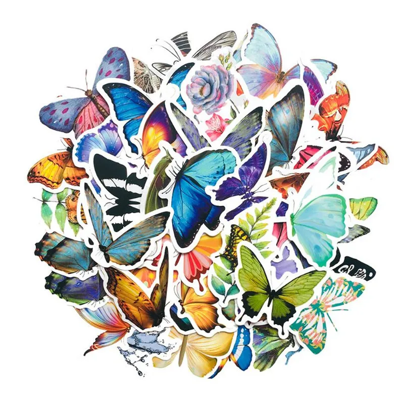 

10/30/50PCS Cartoon Cute Color Beautiful Butterfly Hand Account Notebook Helmet Waterproof Sticker Graffiti Decoration Wholesale