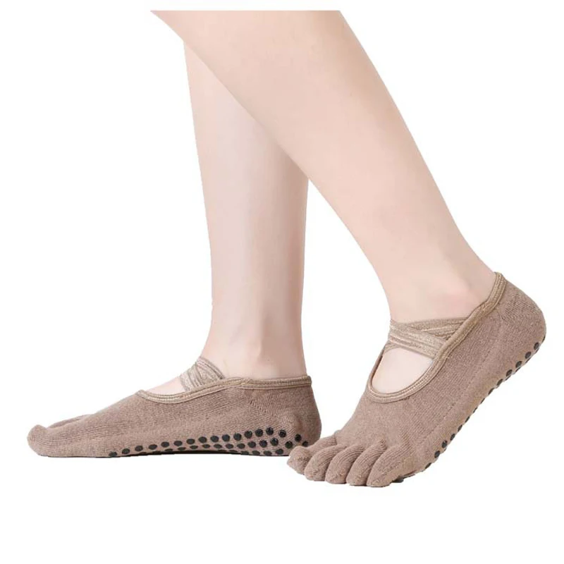 Хлопоковые носки для йоги нескользящие Пилатес дышащие невидимые с пятью