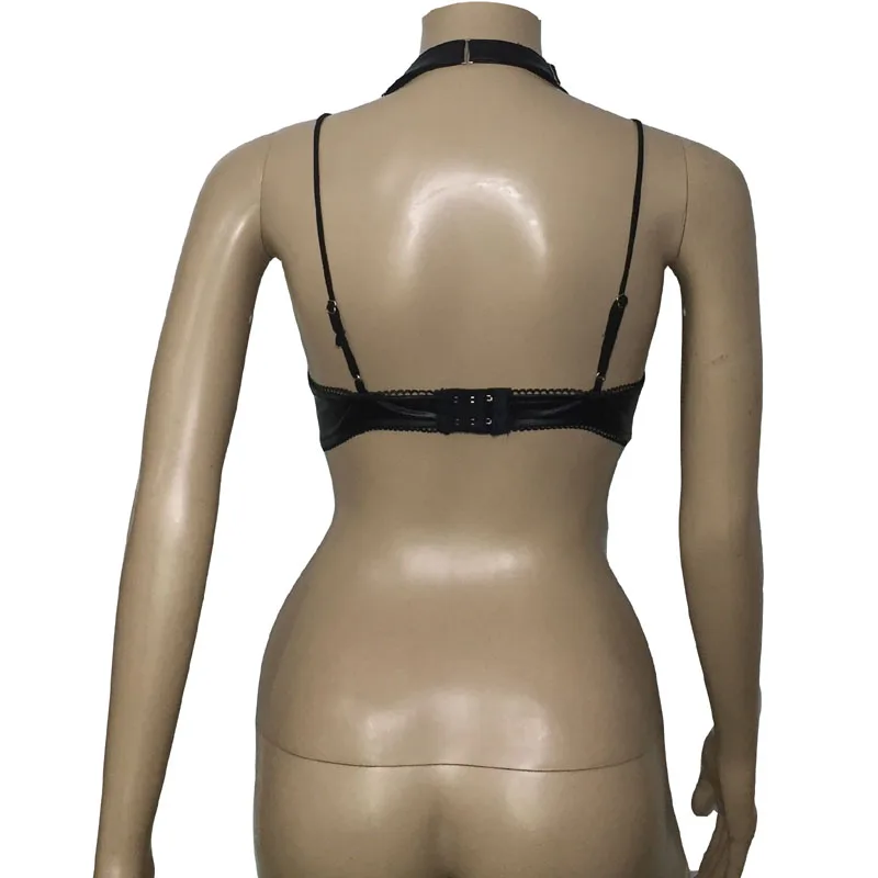 

Sexy Women Faux Leather Cupless Cage Bra Lace Trim Open Breast String Bralette Crop Top Fetish Lingerie Mistress Costume