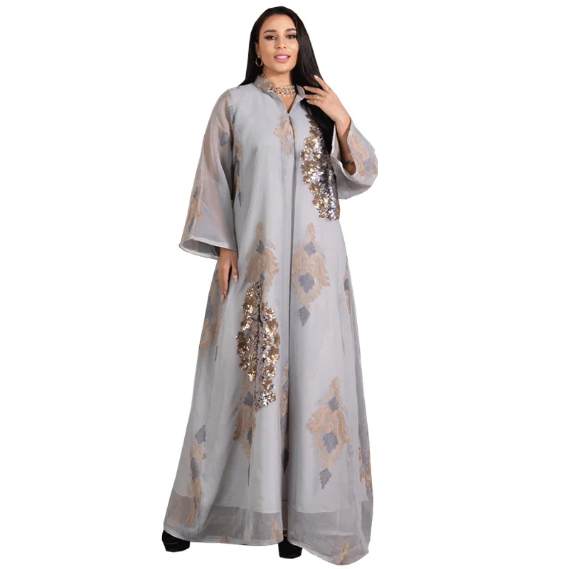 Ladies Muslim Evening Dress Sequin Embroidered Mesh Ladies Dress Dubai Fashion Ladies Arab Robe Long Skirt Kebaya Skirt