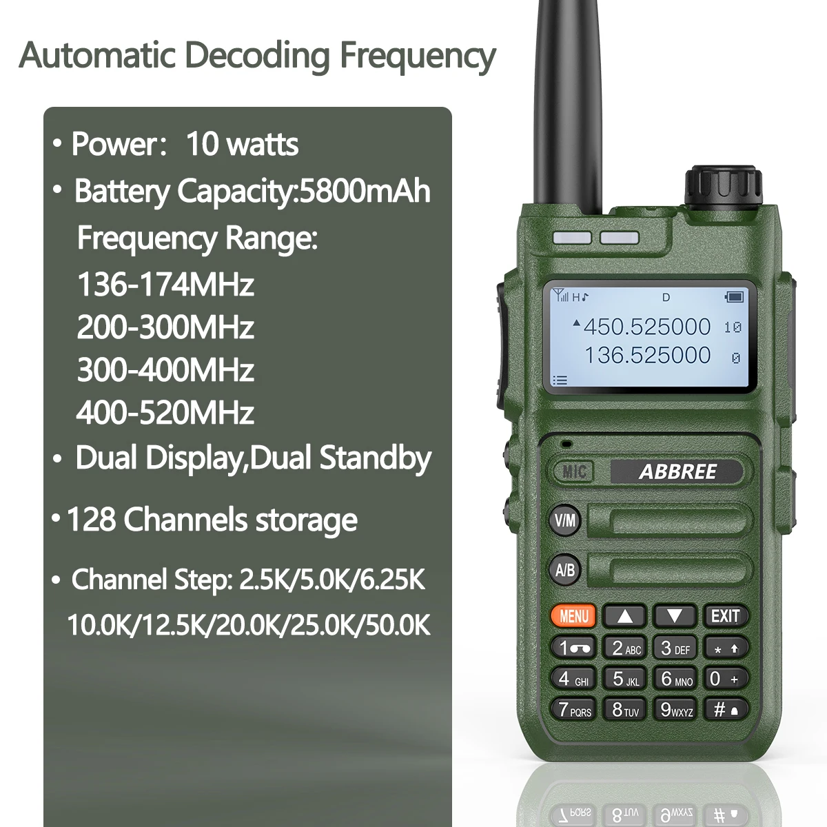 ABBREE Φ 10W Мощный сканер частоты 136-520 МГц 128CH Walkie Talkie Беспроводная копия большой