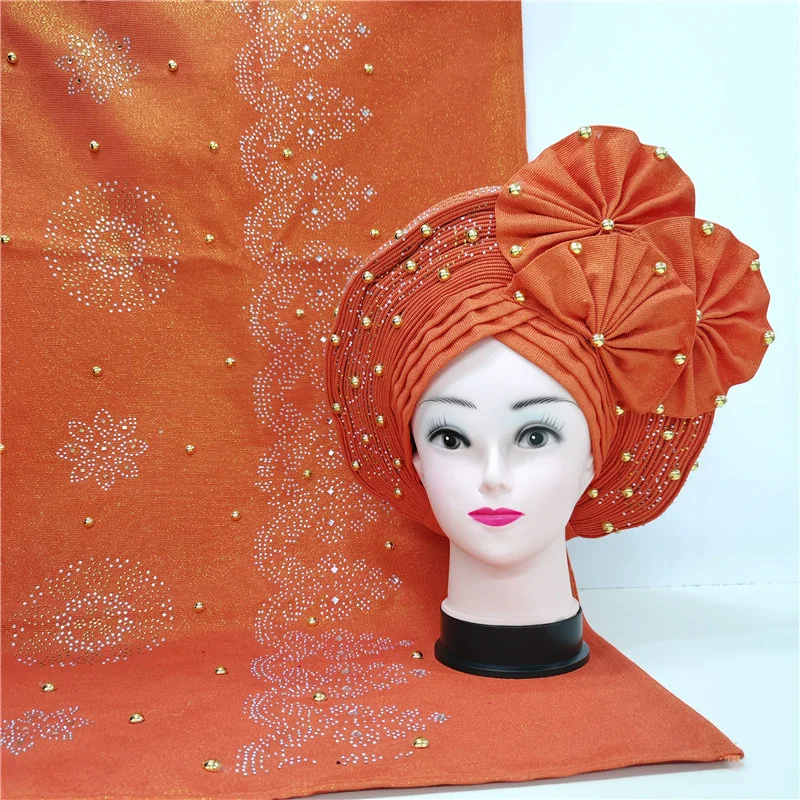 Нигерийский гелевый головной убор с камнями шалью уже изготовленной авто тюрбан