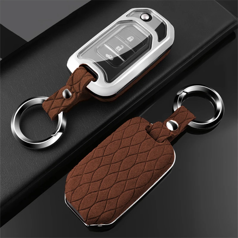 

Suede Leather Alloy Car Key Case For Honda Civic HR-V CRV BRV XRV Odyssey Accord Pilot crider city Vezel Spirior Jazz Freed Jade