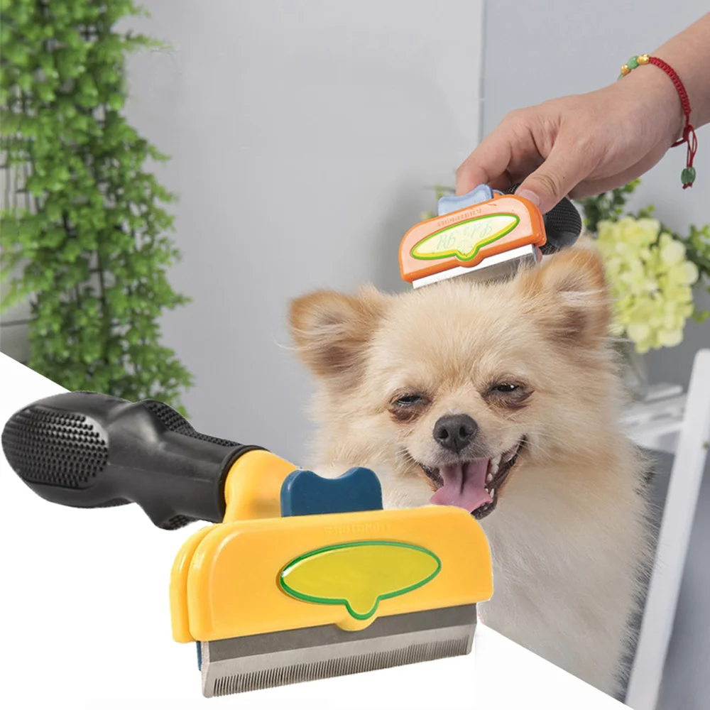 

Расческа для удаления шерсти домашних животных, щетка самоочищающаяся, длинная щетка для кошек и собак, мягкая и удобная Массажная расческа...