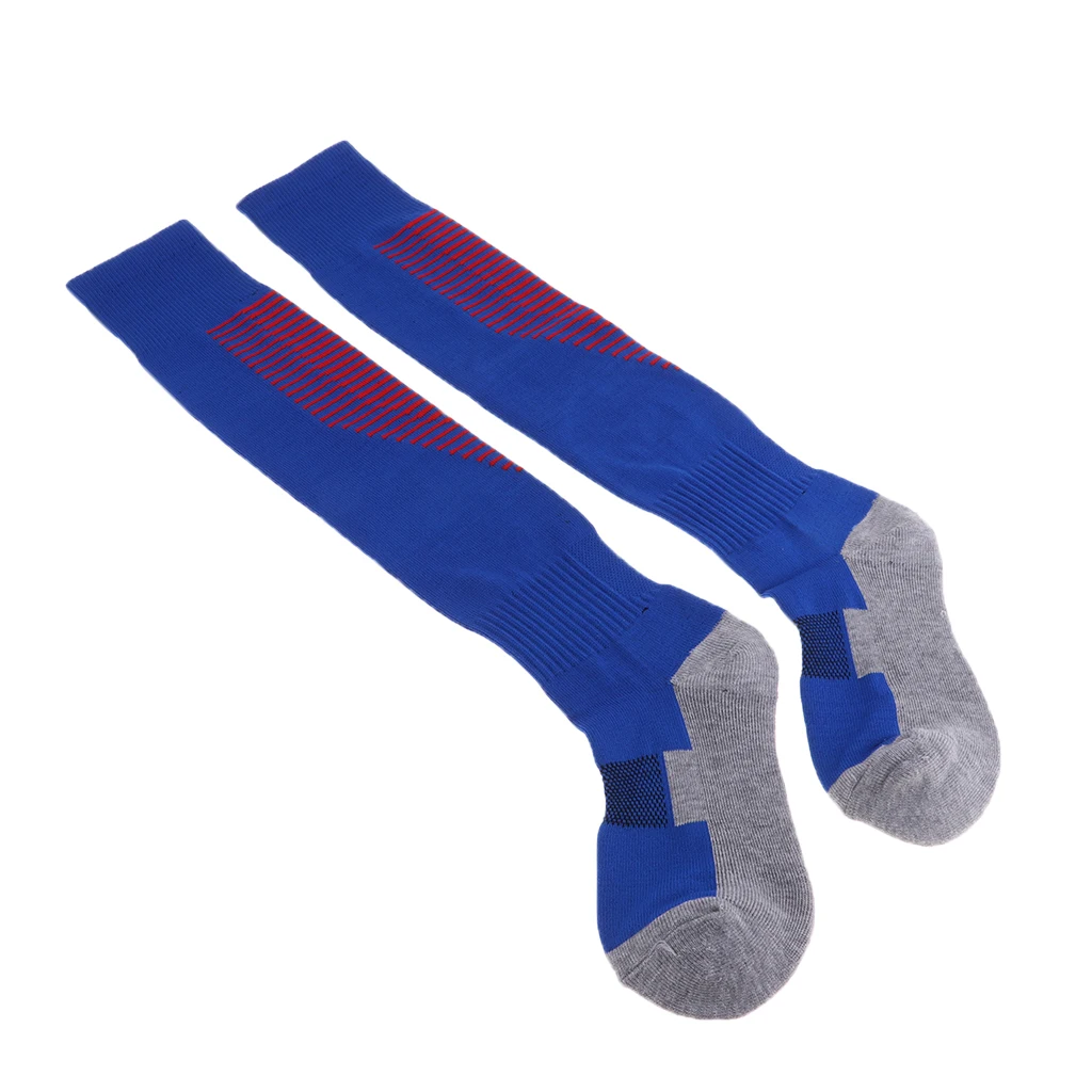 Blue with Red 60x10 Футбольные спортивные гольфы, удлиненные чулки, спортивные носки с длинным рукавом, мужские впитывающие пот чулки - Цвет: Blue with Red 60x10