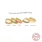 Aide 925 стерлингового серебра, разноцветный кубический цирконий, золото серьги-кольца для женщин Радуга Розовый золотой черный белый круг Huggie, высокое качество, прекрасный подарок