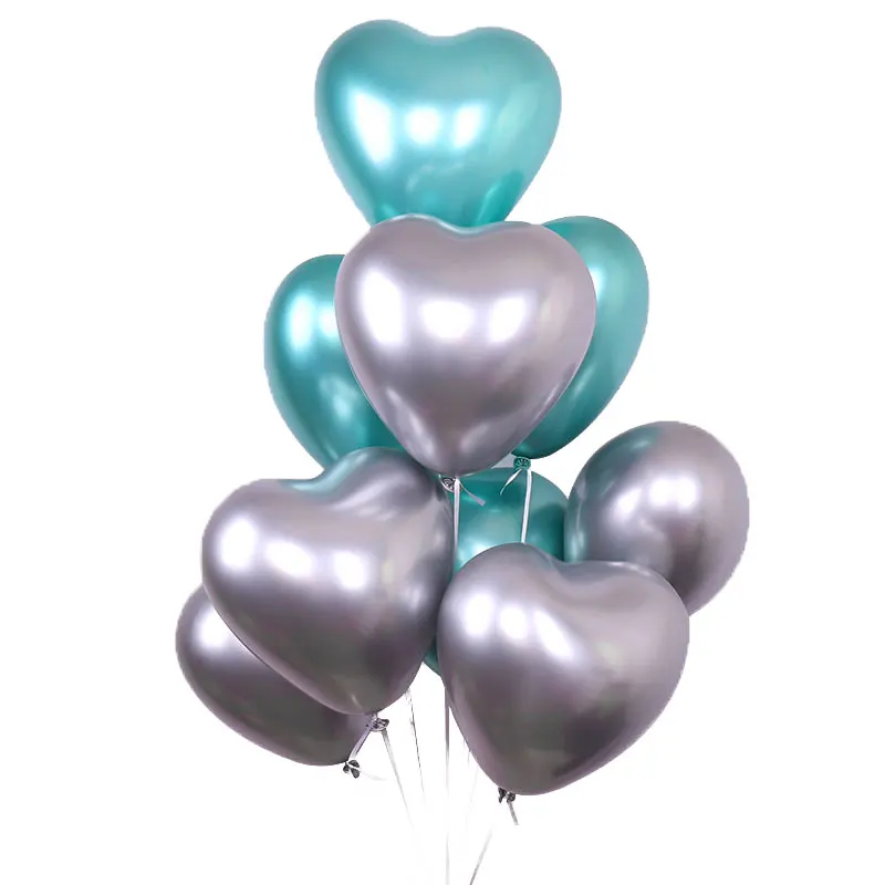 green silvery 10 шт. 12 дюймов сердце глянцевый металлический жемчуг латексные шары толстые Хромированные Металлические цвета воздушные шары Globos День Рождения Декор - Цвет: green silvery