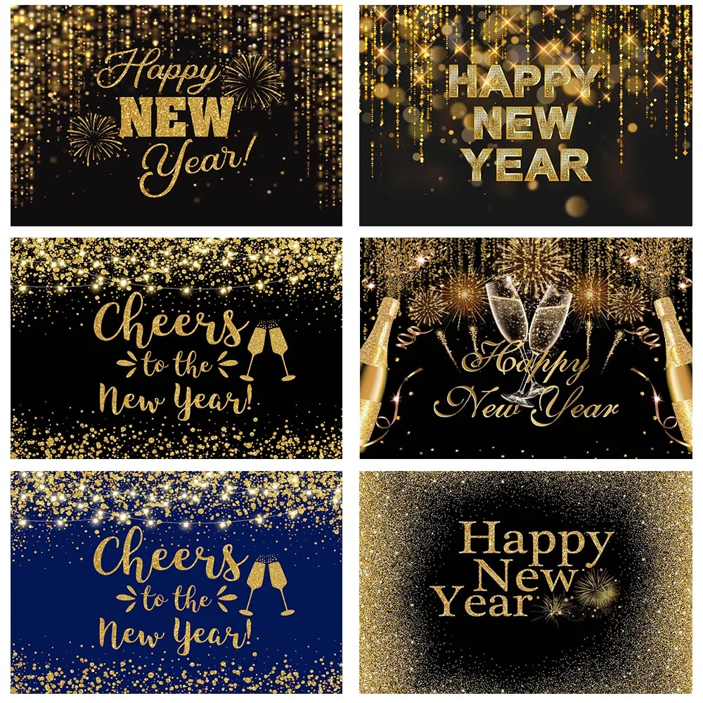 

Mocsicka Happy New Year Photography Backdrops Gold Glitter Polka Dots Wallpaper Decor Photo Background for Photo Studio Props