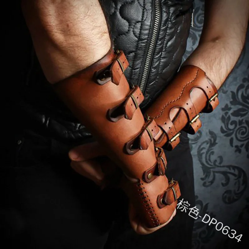 Средневековый Larp Warrior Arm Bracer Стимпанк Кожаные Рукавицы Ремешок с заклепками