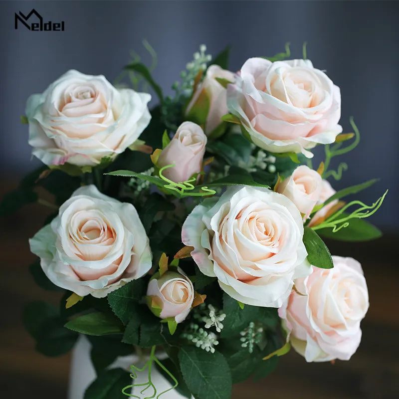 Шелковые Маленькие искусственные розы букет 12 голов розовая роза невесты для