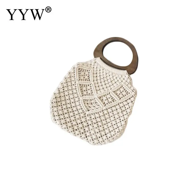 

Khaki/White Hollow Straw Bag Women Sunmmer Ratten Bags Straw Bag Wood Handle Clutch Handbags bolsa feminina Trend Women's Bag