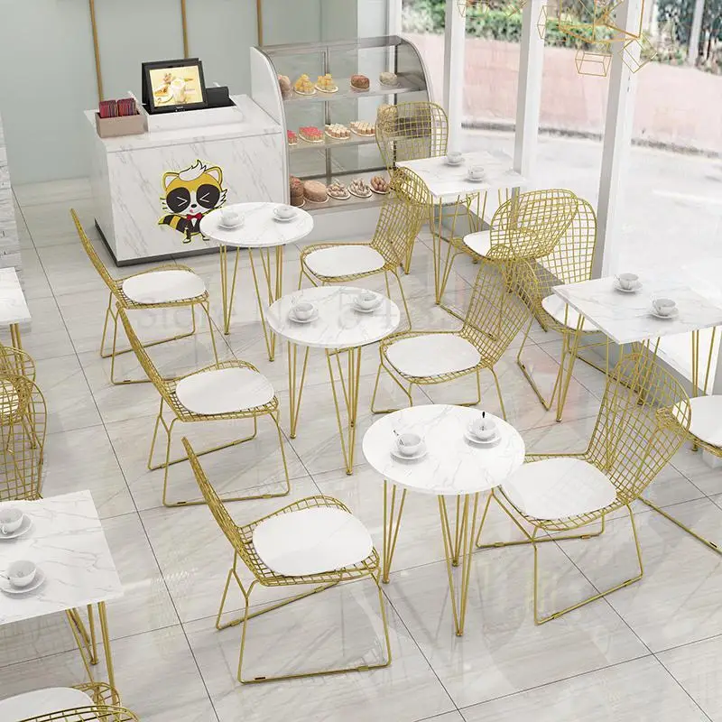 Сетчатые красные столы и стулья мраморный обеденный стол стул чайный магазин