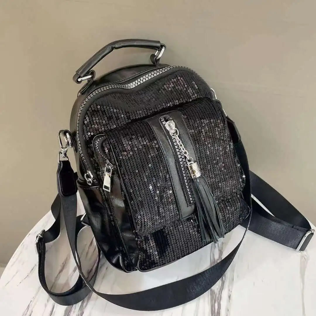 

Women's backpack PU with beads fashion backpack multi - layer large capacity backpack can be carried on one shoulder
