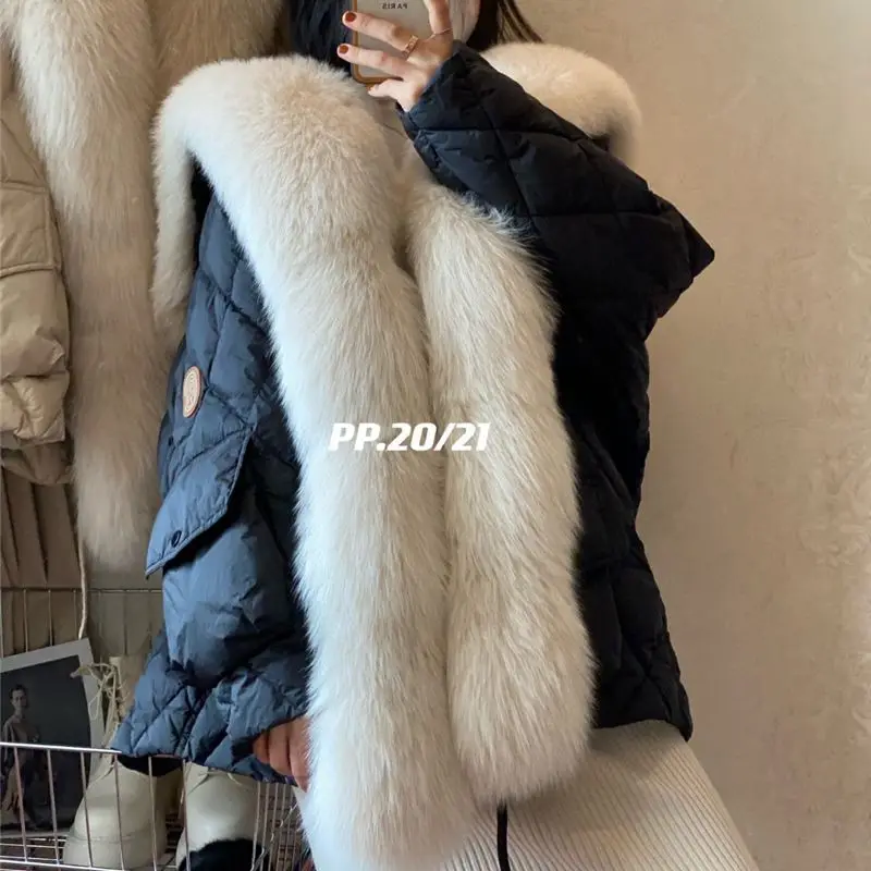 Large Real Natural Fox Fur Collar 2022 Winter 90%White Duck Down Parka Women Thick Warm Loose Down Coat Snow Outwear enlarge