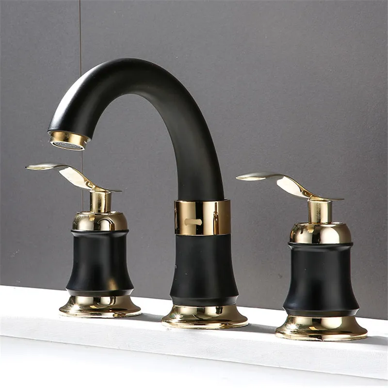 

New Arrivals Bathroom Faucet High Quality Brass Three Hole Faucets Bathroom Widespread Basin Sink Faucet Mixer Tap White Black
