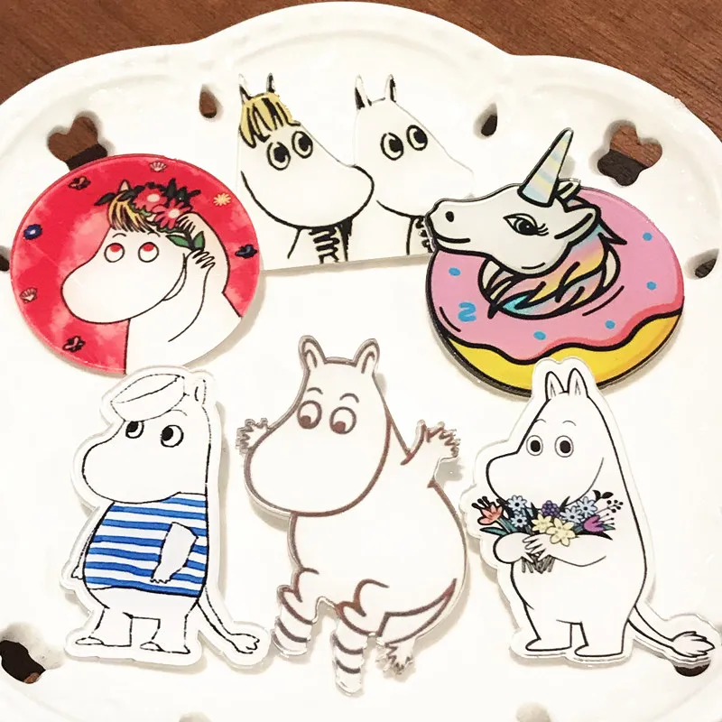 6 шт цветок белый Бегемот Броши мультфильм Moomin Ститч Pin для женщин и детей любимый
