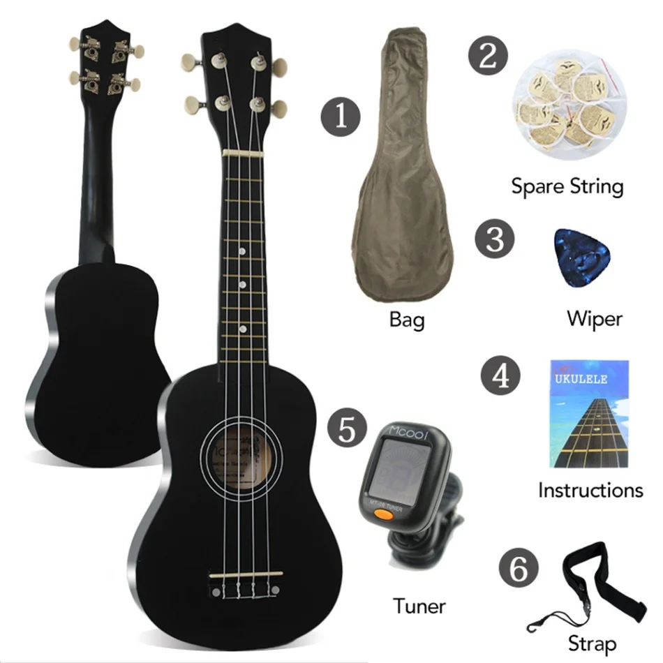 2" Гавайская гитара Ukulele Soprano акустика нейлон 4 строки инструмент укулеле из красного дерева сопрано для начинающих миниатюрная гитара укулеле высокое качество - Цвет: Черный
