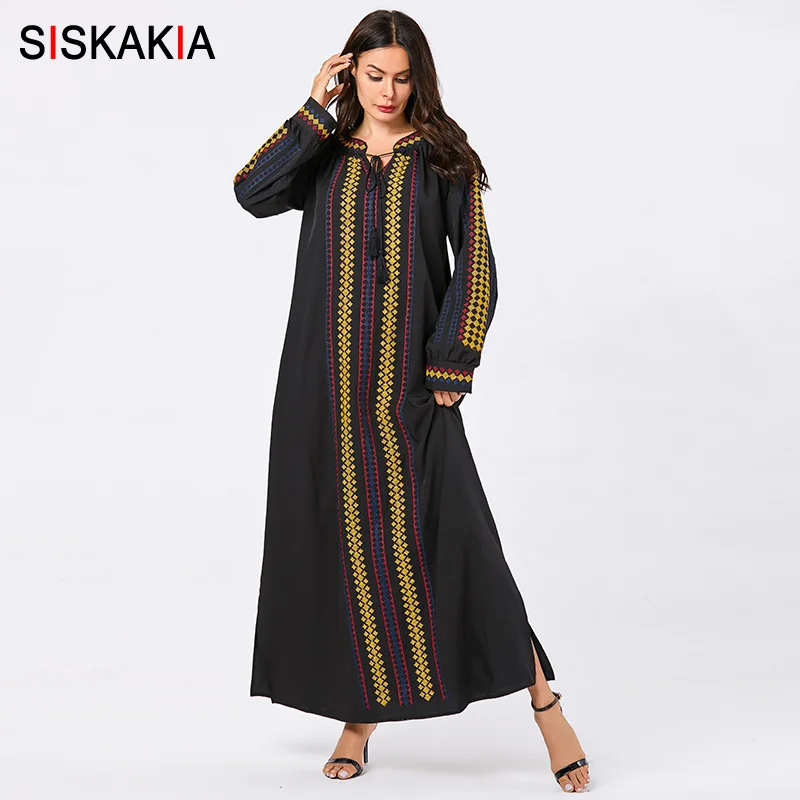 Женское прямое платье Siskakia длинное макси в этническом стиле с геометрическим