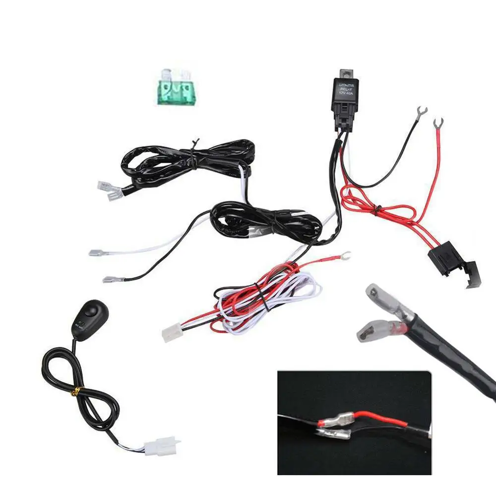 

12V SUV ATV LED Light Bar Rocker Switch Wiring Harness 40A Relay Fuse Set Wiring Harness Led Light Bar On/off Rocker Switch