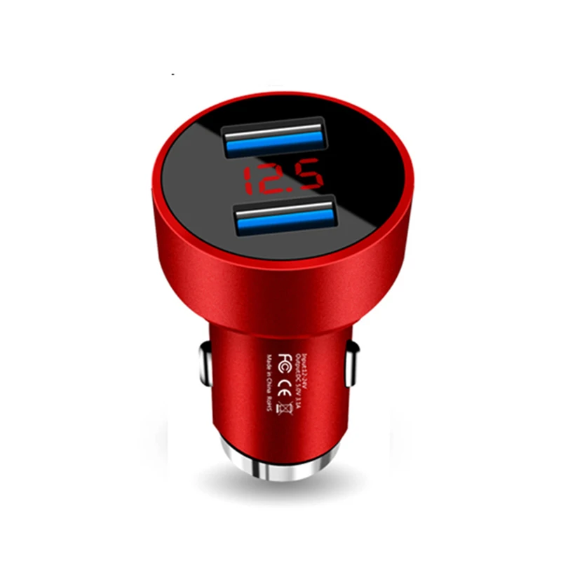 Red Универсальное автомобильное зарядное устройство с двумя USB, быстрая зарядка 3.1A(макс.), цифровой светодиодный дисплей напряжения тока, Автоматическая быстрая зарядка для телефона, планшета - Тип штекера: Red