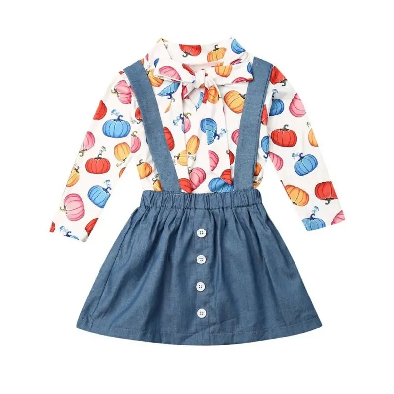 Одежда для маленьких детей и девочек с принтом тыквы рубашка топ нагрудник юбка