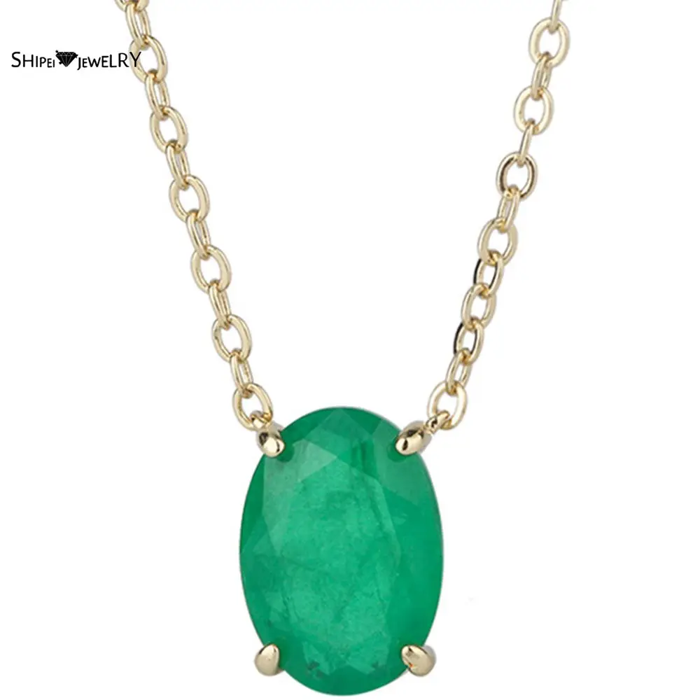

Shipei 925 Sterling Silver Oval Cut Emerald Gemstone Wedding Engagement Fine Jewelry Luxury 18K Yellow Gold Pendant Necklace
