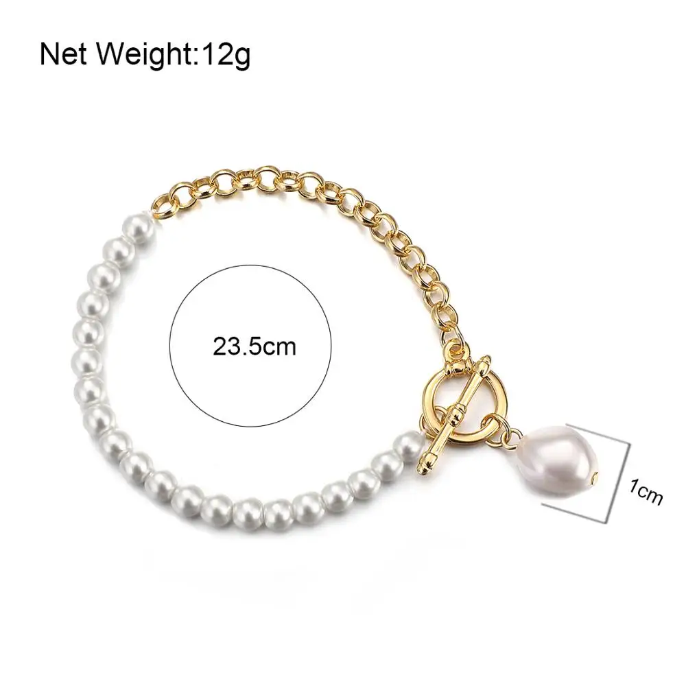 

ALLYES Simple Natural Pearl Metal Half Chain Bracelets for Women Fashion Rolo Link Bracelets Wedding Jewelry Couple Gifts