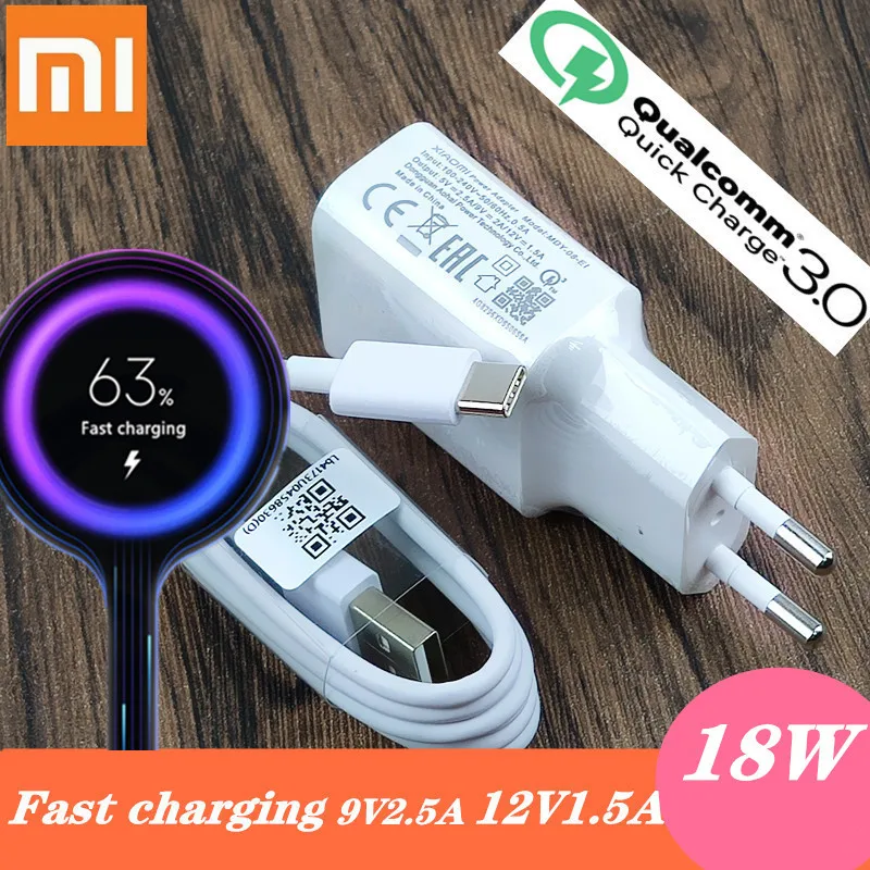 Зарядное устройство для Xiaomi зарядное 18 Вт QC 3 0 адаптер с Micro usb кабелем типа C xiaomi