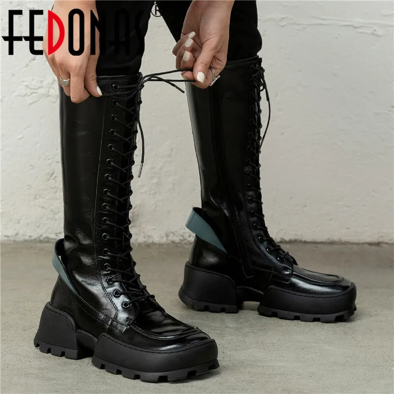 

FEDONAS Winter Boots Winter Shoes Women Warm Genuine Leather Motorcycle Boots For Girls Cross Tied Night Club Shoes Woman