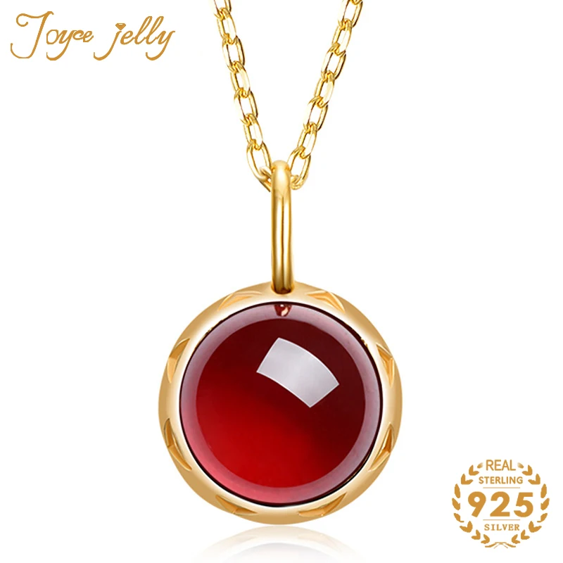 

JoyceJelly Fashion 925 Sterling Silver Women Necklace for Wedding Jewelry Gold Color Simple Round Ruby Stone New Gift Wholesale